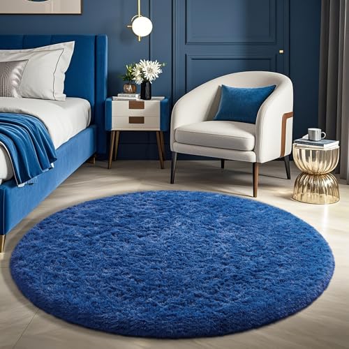 Round Rug 5Ft Blue Circle Area Rug (6- Blue / 5' (Round))