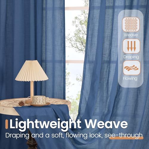 Navy Blue Linen Curtains 48 Inch Length for Windows (Navy / 42"W x 48"L (Pack of 2))