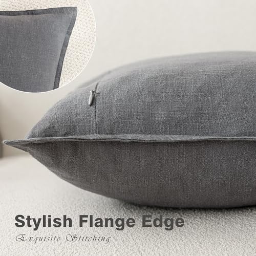 Decorative Linen Lumbar Throw Pillow Covers 12x20 Inch Grey (20" x 12" (Pack of 2) / Grey)