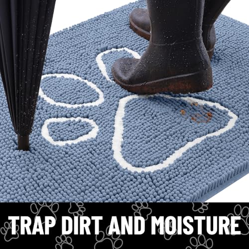 Dog Door Mat for Muddy Paws (30"X20" / Airy Blue and White)