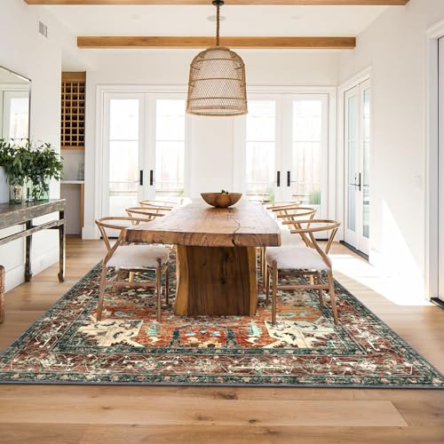 Area Rug 5x7 Non (5' x 7' / Rust/Dull Teal)