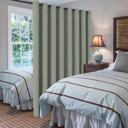 Blackout Patio Curtains 100 x 108 Inches for Sliding Door Extral Wide Blackout Curtain Panels Thermal Insulated Room Divider (100"W x 108"L (Pack of 1) / Sea Grass)