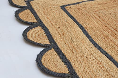Scallop Pattern Jute Bohemian Area Rug (2'6"x16' (Runner) / Navy)