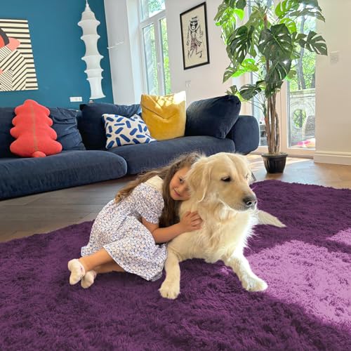 6x9 Machine Washable Large Area Rugs for Living Room (6x9 Ft / Dark Purple)