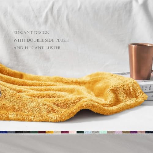Fuzzy Large Fleece Throw Blanket for Couch (Mustard Yellow / 50x70 IN)