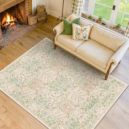 Beige Green Bedroom Rug 5x7 Area Rug for Living Room (Garden Green / 5' x 7' (Rectangular))