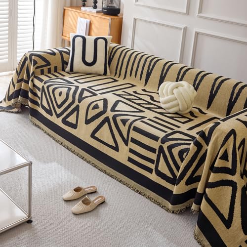 Boho Geometric Couch Covers for Sofa Pet Friendly Taupe and Black Sofa Covers Washable Chenille Couch Blanket Cover for 3 4 Cushion Couches Pet Protector Furniture Cover Soft (71" x 150" / T: Taupe)
