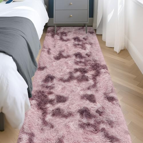 Tie Dyed Blush 2x8 Machine Washable Runner Rugs for Hallway Soft Fluffy Shaggy Bedside Rugs for Bedroom Living Room Indoor Floor Carpet for Kids Girls and Boys Nursery Rooms Home Decor Aesthetic (Tie-dyed Blush / 2' x 8' (Runner))