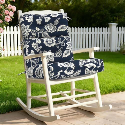 Outdoor High Back Chair Cushions Set of 2 (44"x20"x4" / Elegant Vines Navy)