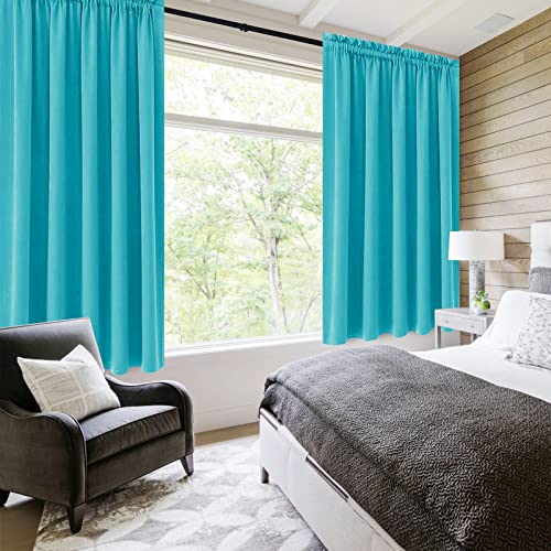 Wide Blackout Curtains for Bedroom Living Room 60 x 63 Inch Turquoise (Turquoise / 60"W x 63"L (Pack of 2))