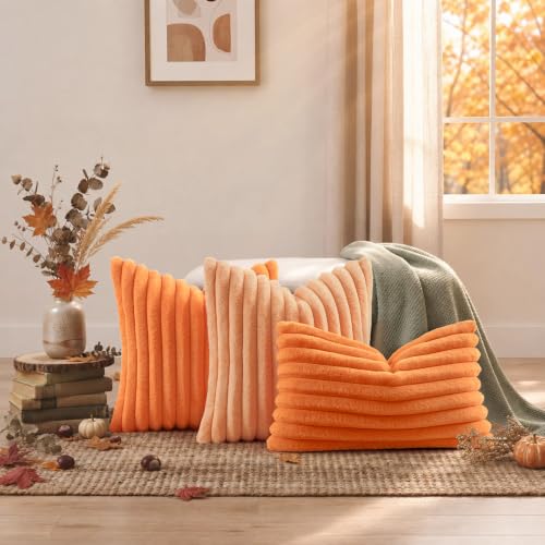 Fall Faux Fur Throw Pillow Covers 20x20 Set of 2 Pumpkin Orange (Pumpkin Orange / 20" x 20" (Pack of 2))