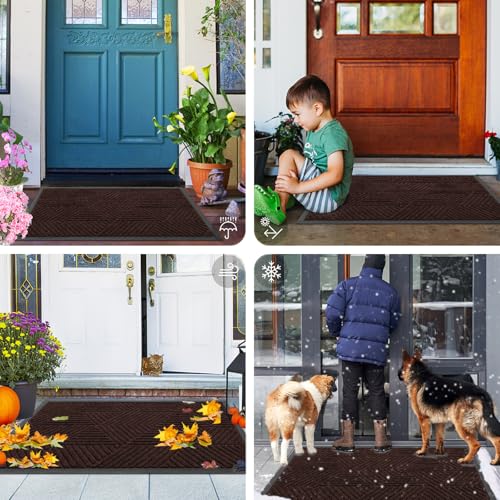 Front Door Mat Outside Entrance (Deep Brown / 47" X 32")
