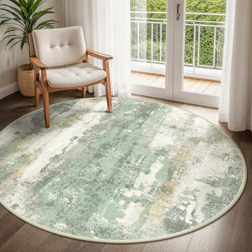 6FT Green Abstract Round Area Rug (Light Green/Cream / 6' (Round))