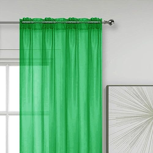 Sheer Voile Window Treatment Rod Pocket Curtain Panels for Kitchen Bedroom Living Room Drapes Sunlight Filtering Privacy Semi Home Decor Assorted Colors Sizes (Green / 52"W x 63"L (Pack of 2))