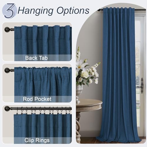 Navy Blue Curtains 108 Inches Long 2 Panel Faux Linen Nautical Modern Farmhouse Blackout Curtain for Bedroom Dining Living Room Divider Drapes Sun Heat Light Blocking Ceiling to Floor Length Dark Blue (Navy Blue / 52"W x 108"L (Pack of 2))
