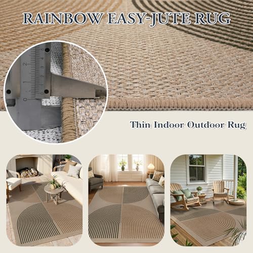 Modern Rainbow Easy Jute Rug (5' x 7' (Rectangular) / Nature/Bi-color Rainbow)