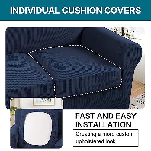 4 Piece Sofa Covers for 3 Cushion Couch Sofa Slipcover Soft Couch Cover for Dogs (Sofa (3 Cushion) / Navy)