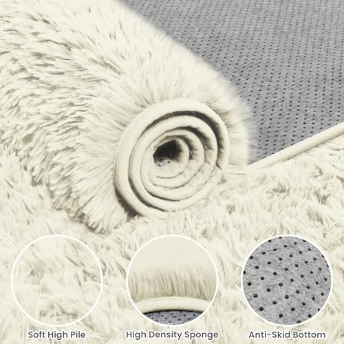 5x8 Fluffy Shag Area Rugs for Living Room Bedroom (Cream White / 5' x 8' (Rectangular))