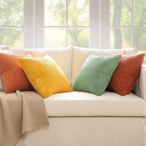 Fall Decorative Throw Pillow Covers Yellow Rust Green 18x18 (18" x 18" (Pack of 4) / Rust-green)