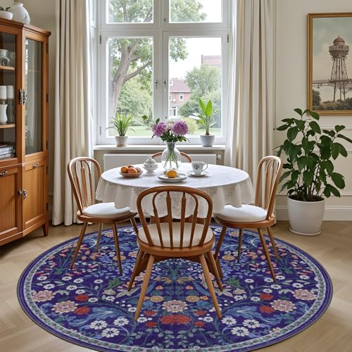 Round Area Rug Living Room (Blue / 4' (Round))