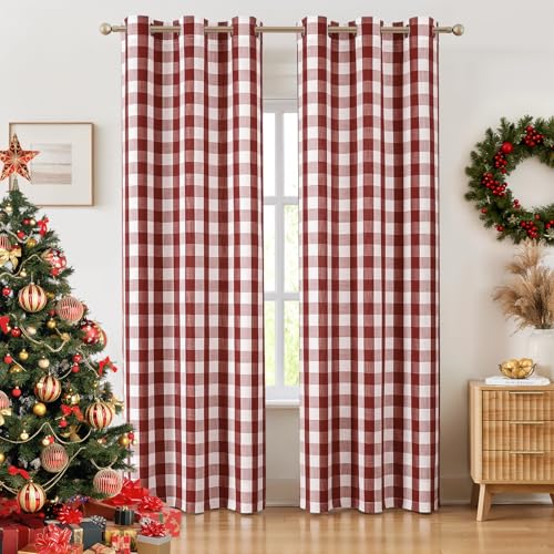 Red White Buffalo Plaid Check Grommet Curtains 90 Inch Length (Red/White / 40"W x 90"L (Pack of 2))