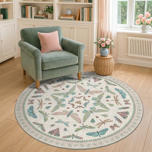 Insect Light Green 5ft Round Area Rug for Living Room (5' (Round) / Beige Green)