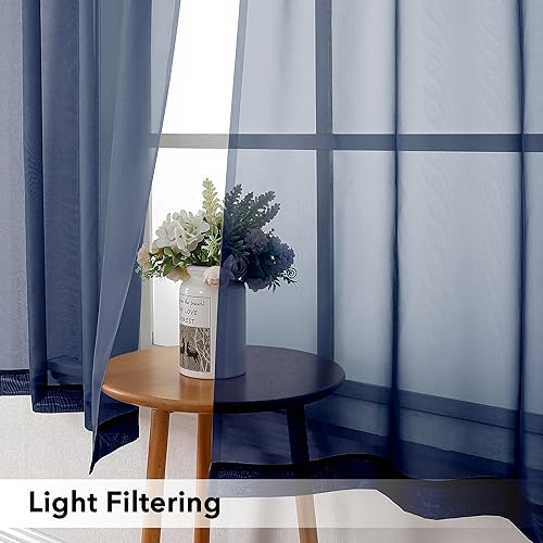 Navy Tier Curtains for Kitchen 24 Inches Long 2 Panels Set (Navy Blue / 42"W x 24"L (Pack of 2))