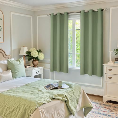 Grass Green Blackout Curtains for Bedroom 63 Inch Long (Grass Green / 42"W x 63"L (Pack of 2))