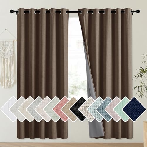 Coffee Vintage Linen 100% Blackout Curtains for Playroom (62"W x 72"L (Pack of 2) / Coffee)