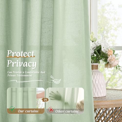 Light Green 48 Inch Length Linen Curtains for Loft Room 2 Panels (42"W x 48"L (Pack of 2) / Rod Pocket - Light Green)
