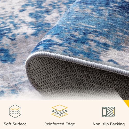 Washable Square 8'x8' Area Rug for Living Room Blue Gray (Blue/Gray / 8' x 8' (Square))