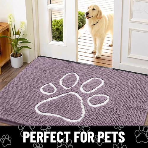 Dog Door Mat for Muddy Paws (40"X32" / Deep Plum and White)