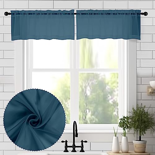Stone Blue Sheer Valances for Windows 2 Pack (Stone Blue / 42"W x 14"L (Pack of 2))