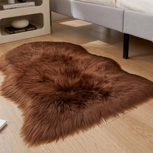 Ultra Soft Fluffy Shaggy Area Rug Faux Fur Rug Chair Cover Seat Pad Fuzzy Area Rug for Bedroom Floor Sofa Living Room (Coffee / 2' x 3' (Sheepskin))