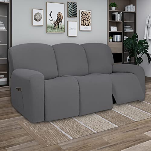 Super Stretch 3 Seats Recliner Sofa Couch Cover with Pocket (Large Recliner Sofa / Grey)