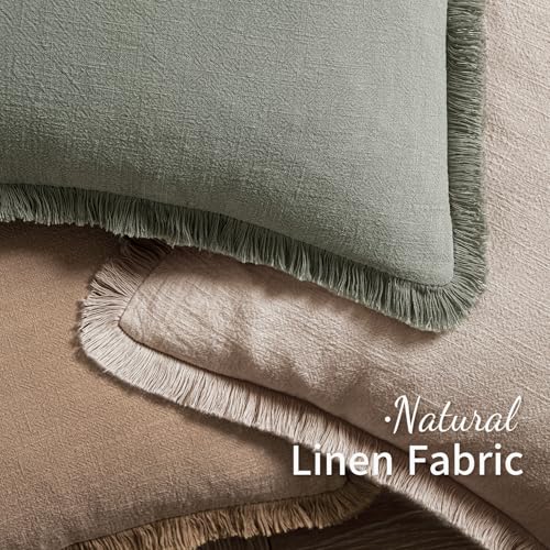 Boho Natural Linen Fringe Decorative Throw Pillow Covers 18x18 (18" x 18" (Pack of 2) / Natural Linen)