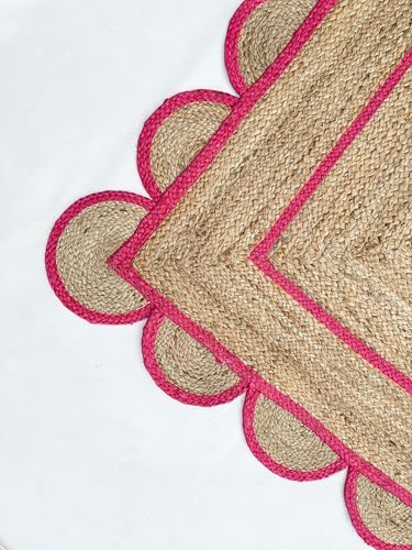Scallop Pattern Jute Bohemian Area Rug (8'x10' (Rectangular) / Pink)