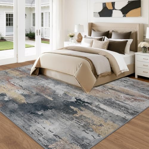 Washable 5'x7' Abstract Area Rug for Living Room Ash Brown (Charcoal Brown / 5' x 7' (Rectangular))