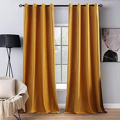 Velvet Curtains Mustard Yellow 52 x 84 Inch Length Set of 2 (Mustard Yellow / 52"W x 84"L (Pack of 2))