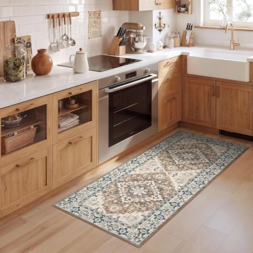 2x5 Hallway Kitchen Washable Runner Rug (Floral Brown / 2' x 5' (Runner))