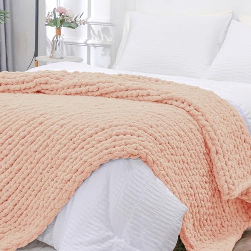 Chunky Knit Throw Blanket for Couch (Peach Fuzz / 40"x80" (Special Size Throw))
