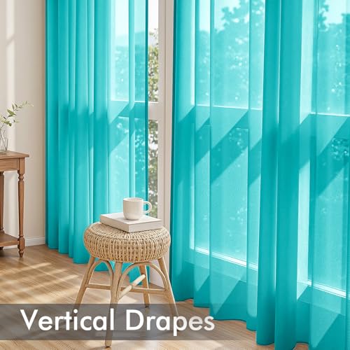 Turquoise Sheer Curtains 90 Inches Long 4 Panels 42 x 90 Inches (42"W x 90"L (Pack of 4) / Turquoise)