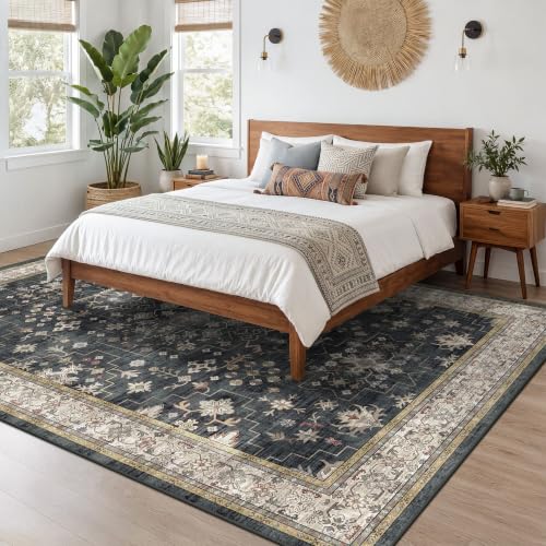 Black Boho Rug for Living Room 8x12 (8' x 12' (Rectangular) / Ashen / Multi)