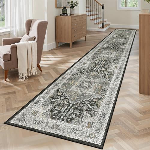 Washable Runner Rugs 2x12 for Hallway Kitchen Grey Green (Grey Green/Black Olive / 2' x 12' (Runner))