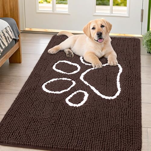 Dog Door Mat for Muddy Paws (47"X32" / Brown and White)