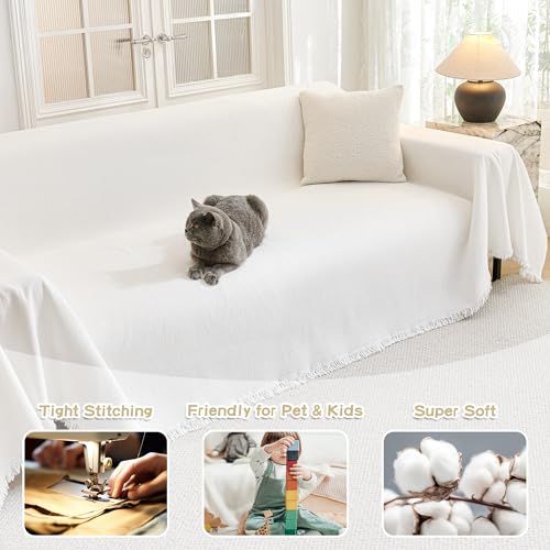 Couch Cover for Dogs Washable Couch Covers for 3 Cushion Couch Sofa Super Soft Sofa Slipcover Non Slip Sofa Cover (71" x 150" / White)