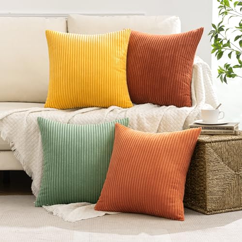 Fall Decorative Throw Pillow Covers Yellow Rust Green 18x18 (18" x 18" (Pack of 4) / Rust-green)