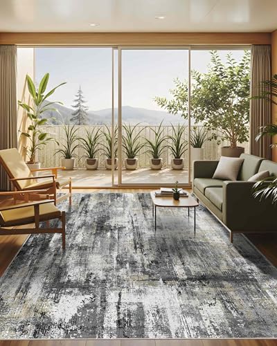 8x10 Area Rugs for Living Room Large Abstract Washable Rug (Black Gold / 8' x 10' (Rectangular))