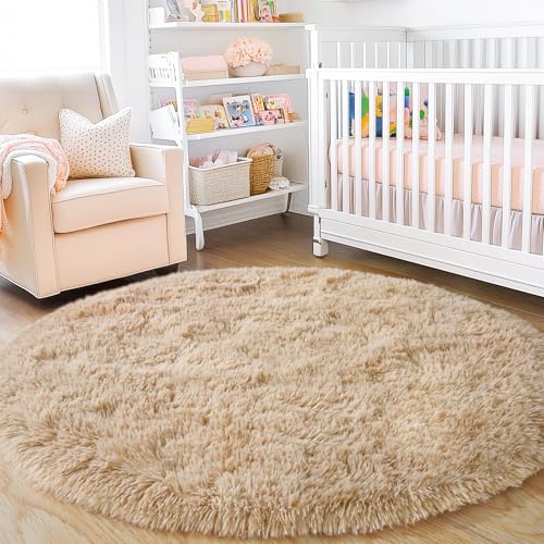 5'x5' Beige Round Rug for Bedroom (5' (Round) / Beige)