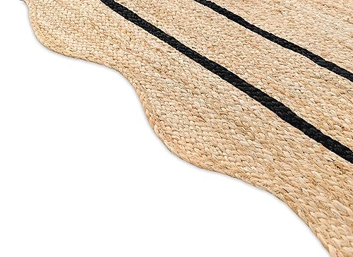 Wave Scalloped Natural Jute Boho Entryway Runner Farmhouse Scallop Rug (Black / 2'6"x12' (Runner))